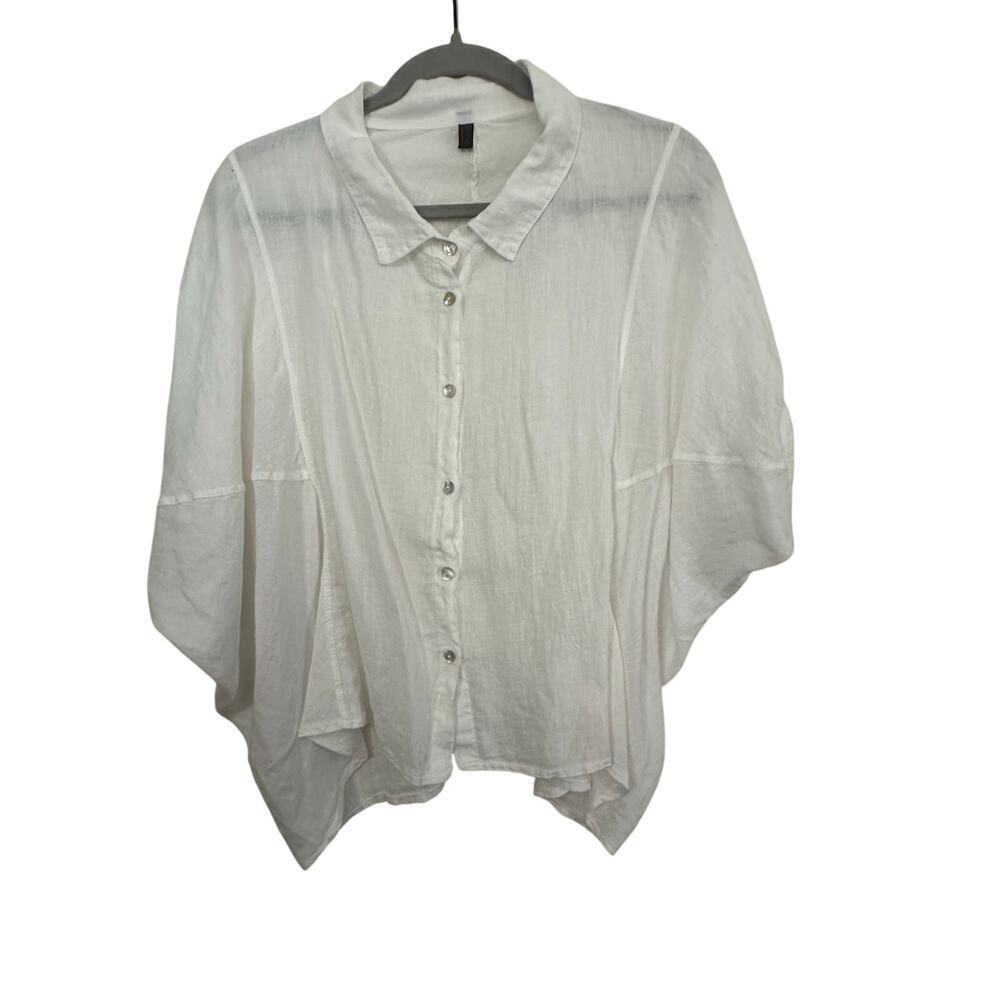 Inizio Women's White 100% Linen made in Italy Button Up Cropped Top Size Small